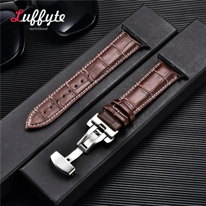 Elegant Leather Strap with Butterfly Buckle