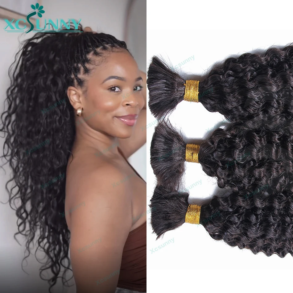 Bulk Human Hair No Weft For Braiding Curly Deep Wave Extensions Bulk Human Hair Bundles Wholesale For Boho Knotless Braids