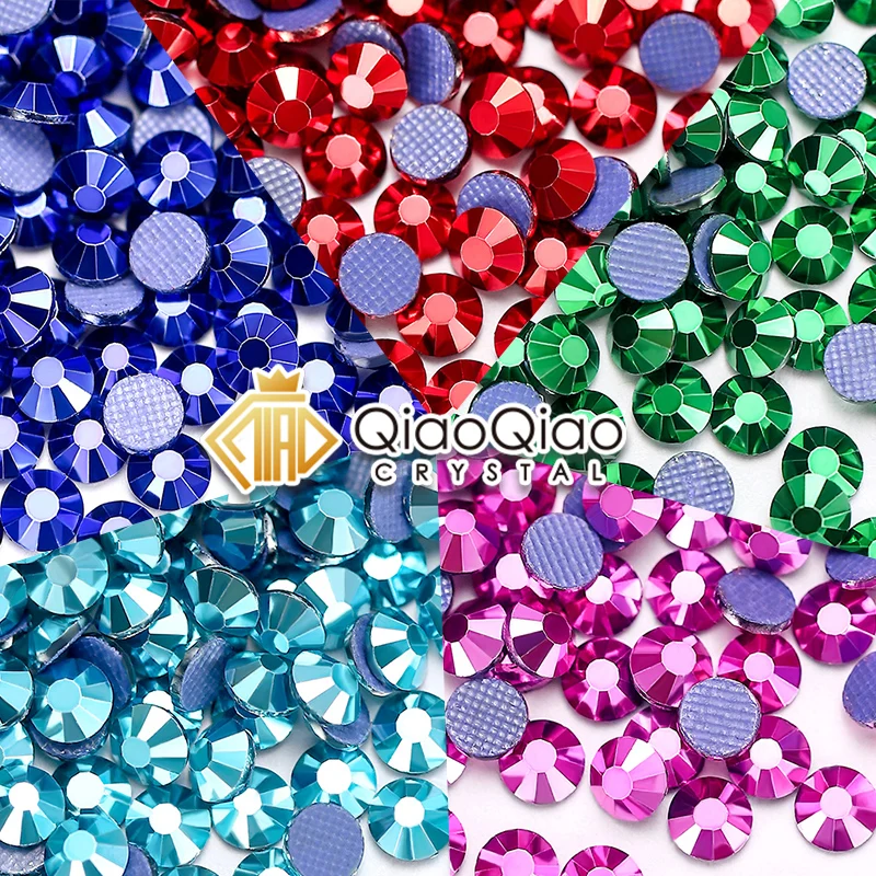 QIAO Metallic Color Glass Hot-Fix Crystal Rhinestones Flat Back Strass ...