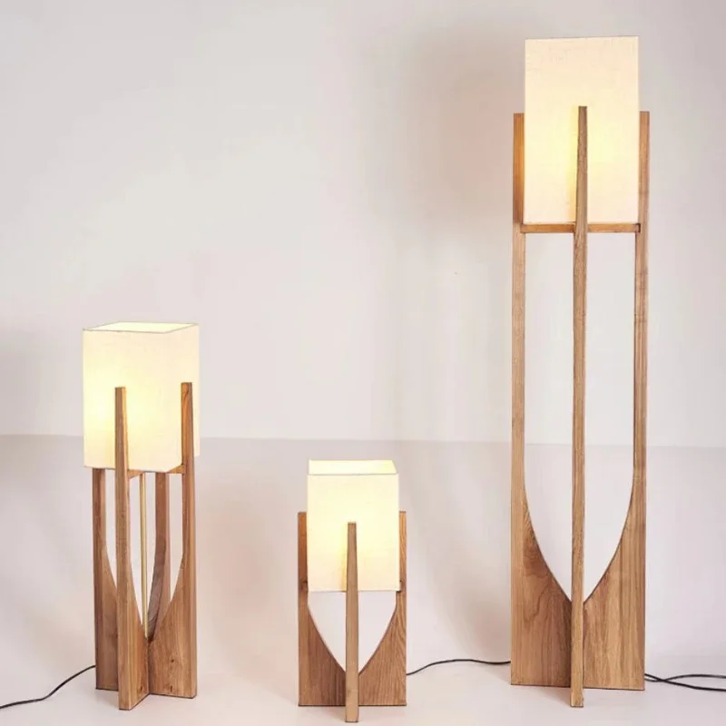 Japanese Floor Lamp Living Room Bedroom Sofa Side Vertical Table Lamp New Nordic Style Solid Wood Room Decor Led Light and Stand