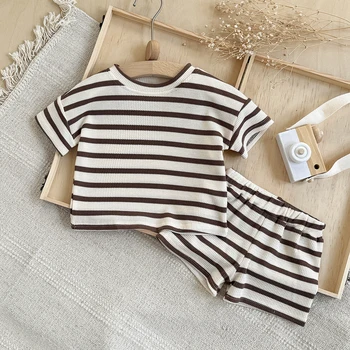 Summer Striped Clothes For Newborn Baby Causal Short Sleeve T-Shirts Shorts 2Pcs Summer Unisex Baby Clothing 0-3Y 1