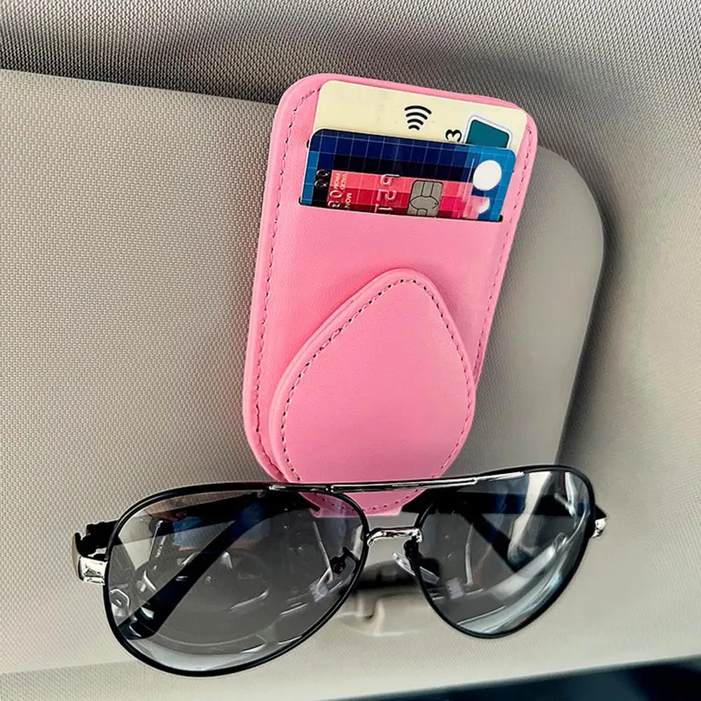 

Universal Car Auto Sun Visor Glasses Box Sunglasses Clip Ticket Holder Durable Leather Car Glasses Holder Clip Card Organizer