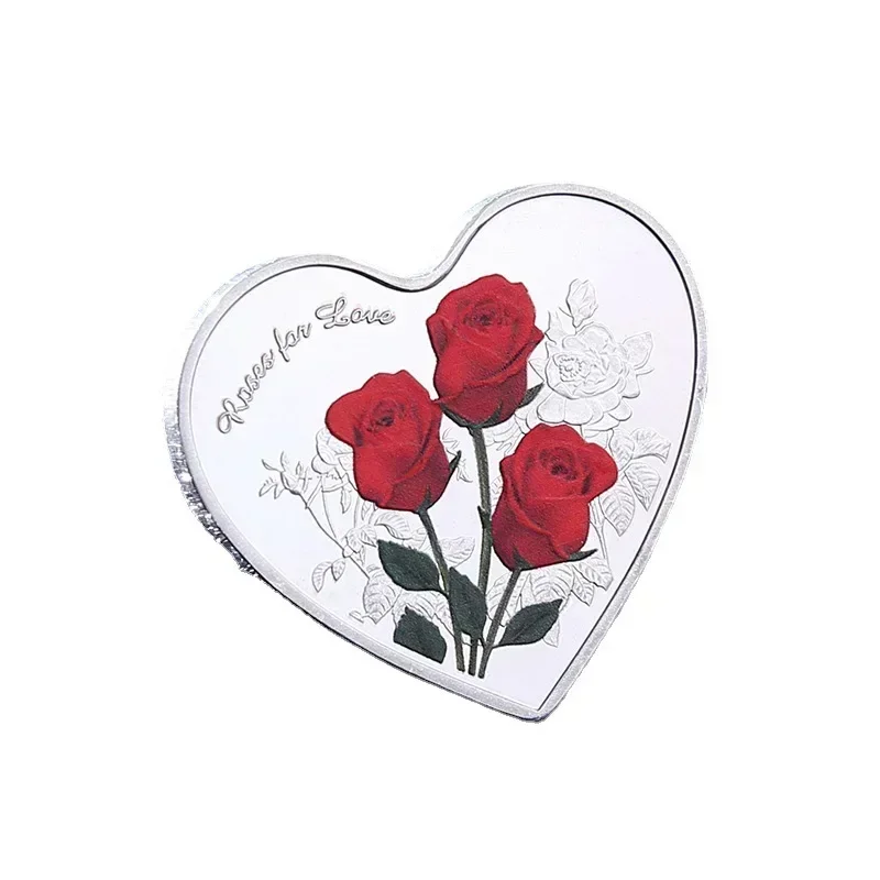 Red Rose Shape Commemorative Coin Heart Love Wedding Decoration Valentine Gift Non-currency Coins