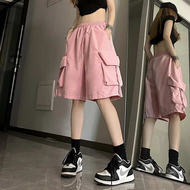ZOKI Women High Waist Cargo Shorts American Style Streetwear Summer Wide Leg Pants Fashion Female Big Pocket Loose Shorts New 5