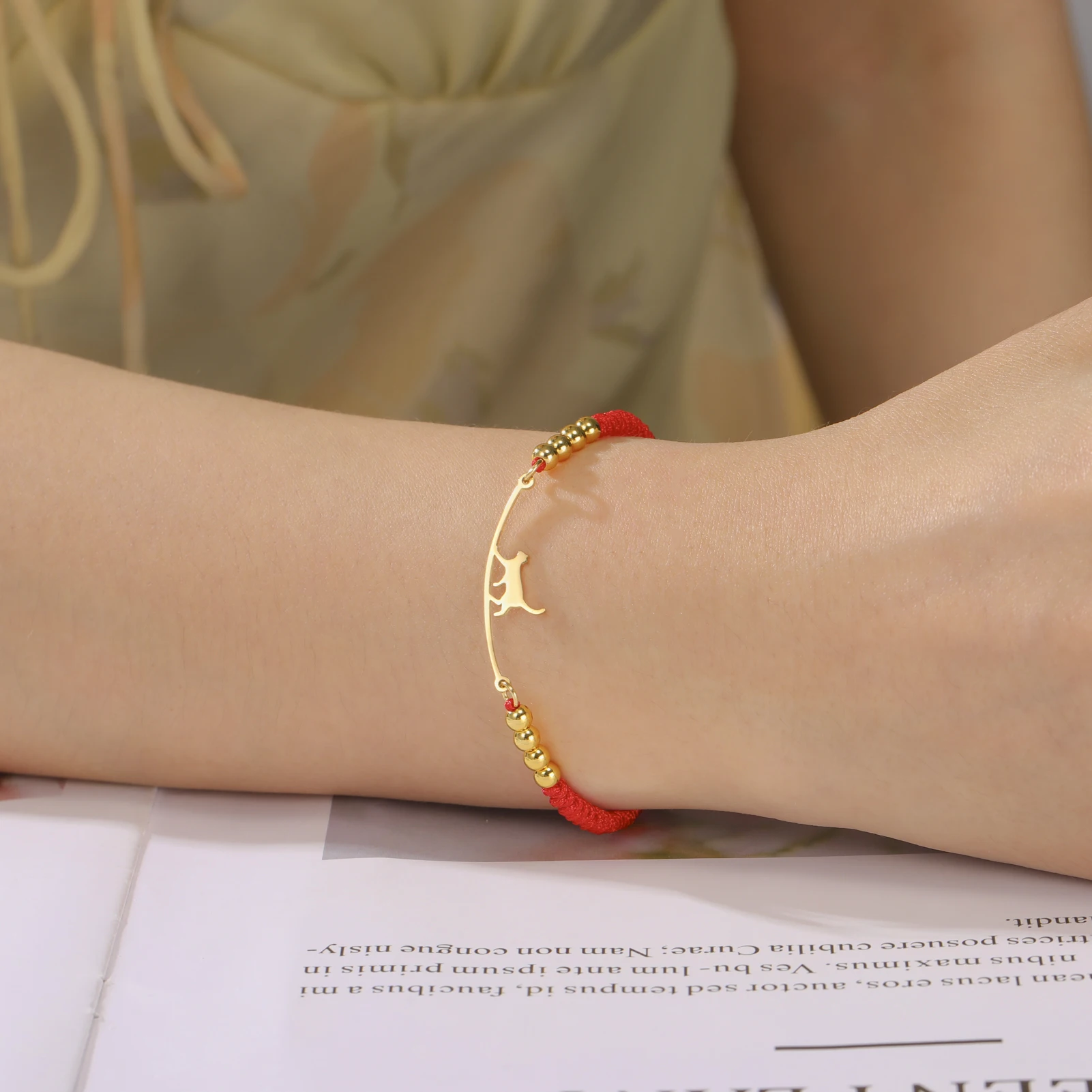 Stainless Steel Gold Color Cat Charm Bracelet for Girls' Braided Rope Bracelets - PeticaDeals