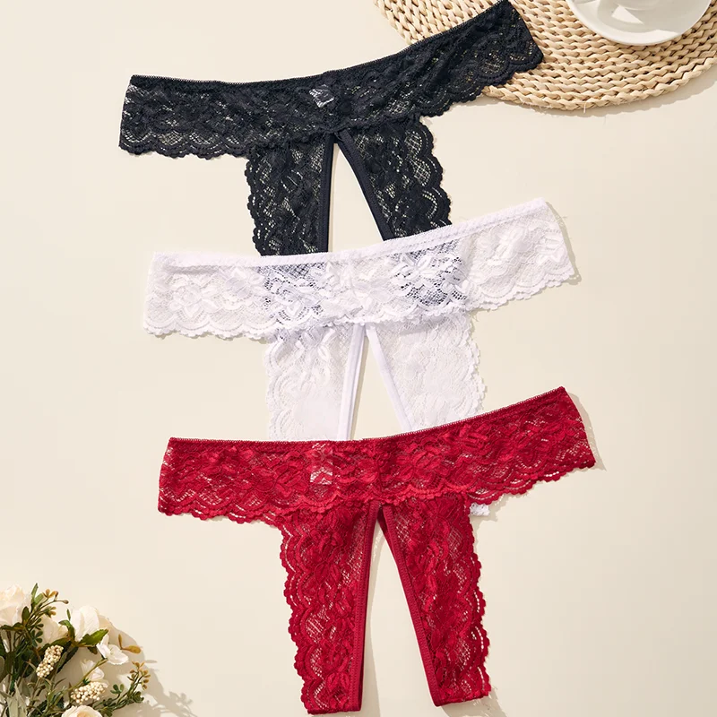 1 Stück Einfarbige Spitzen-Damenunterwäsche Sexy Verführerische Offene Slips Sommer-Qualitäts-Damenhöschen – Detail 3