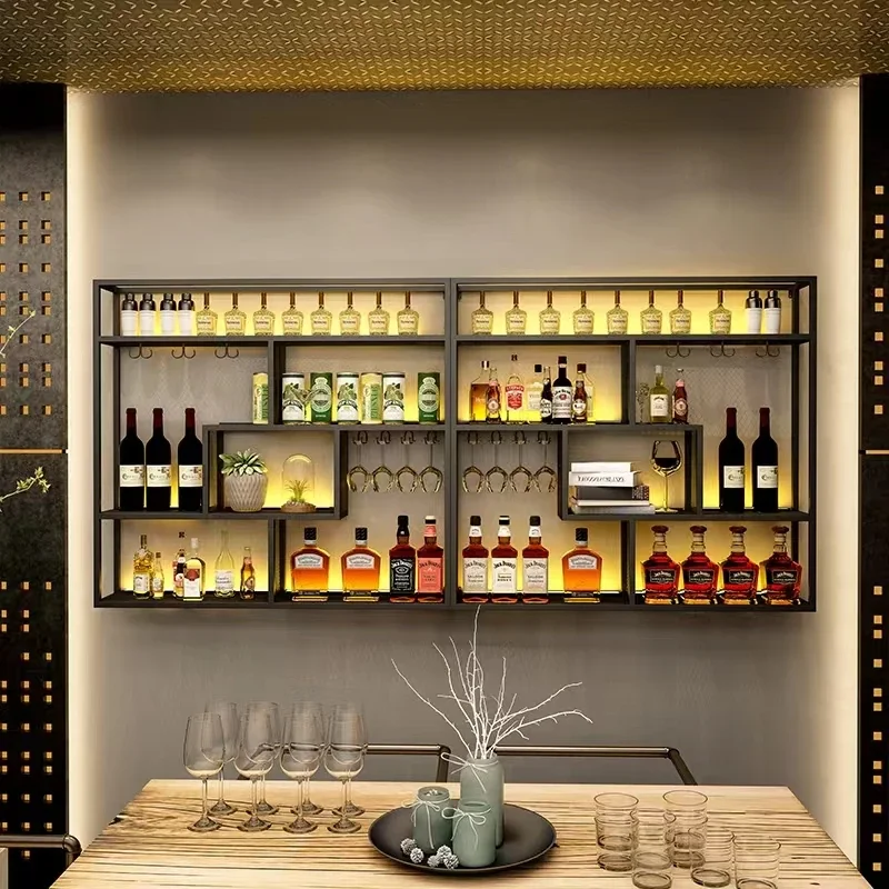 Display Whisky Holder Wine Racks Organizer Modern Black Bar Cabinet Wine Rack Industrial Wall Commercial Wijnkast Decoration