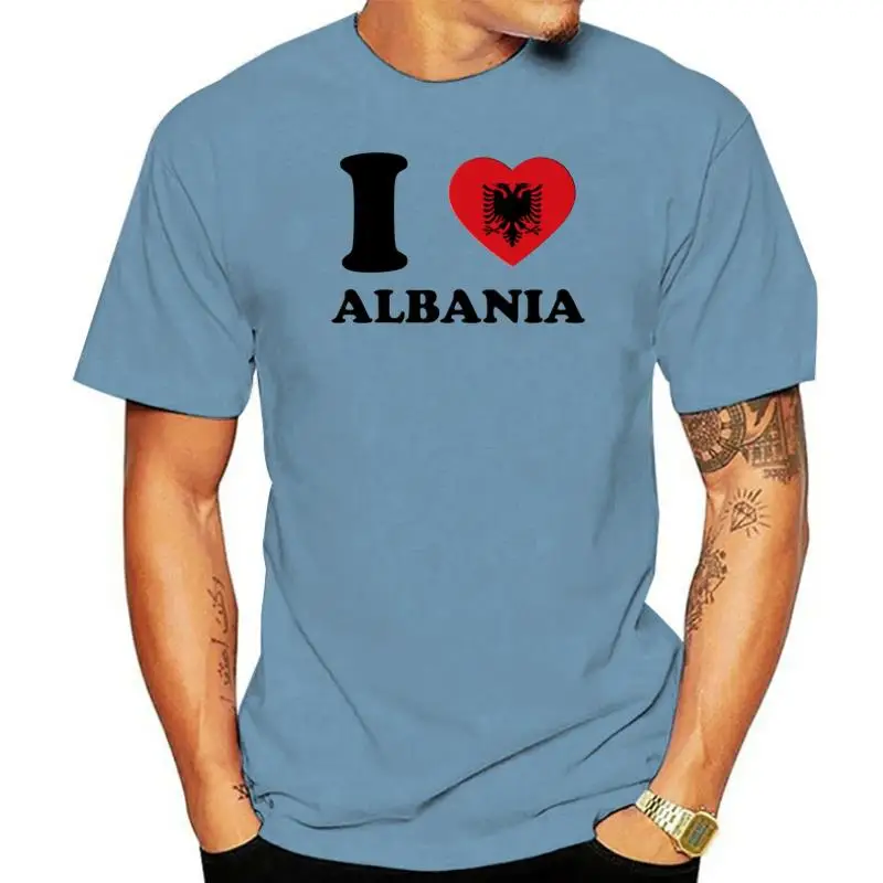 

Unique T Shirt Couple Men Cotton New White Tshirt I Love Albania 3D Heart Flag T-Shirts Short Sleeve Outfit