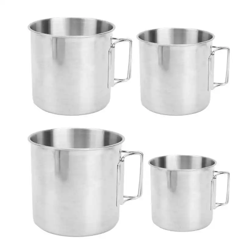 4pcs Cups Outdoor Camping Mug Stainless Steel Cup Foldable Handle