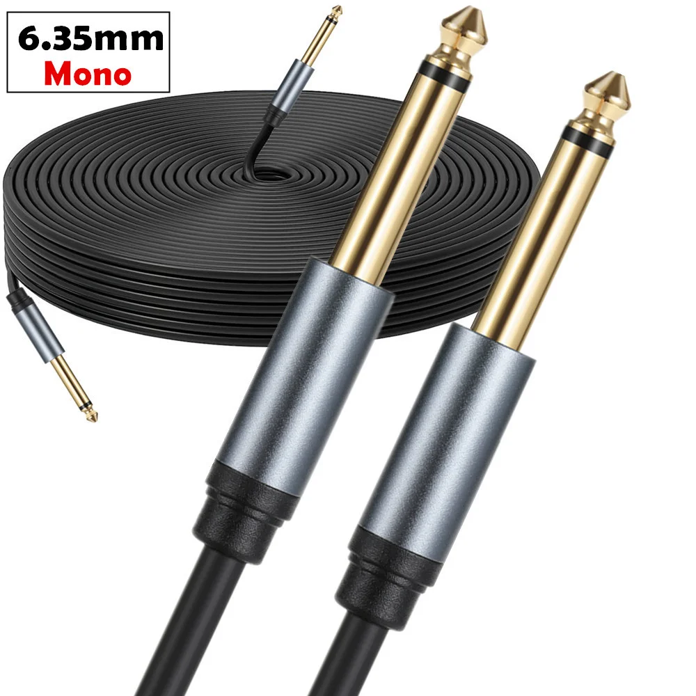 Premium Guitar Patch Cable - 6.35mm Mono Jack Instrument Cord, Male to Male, Various Lengths