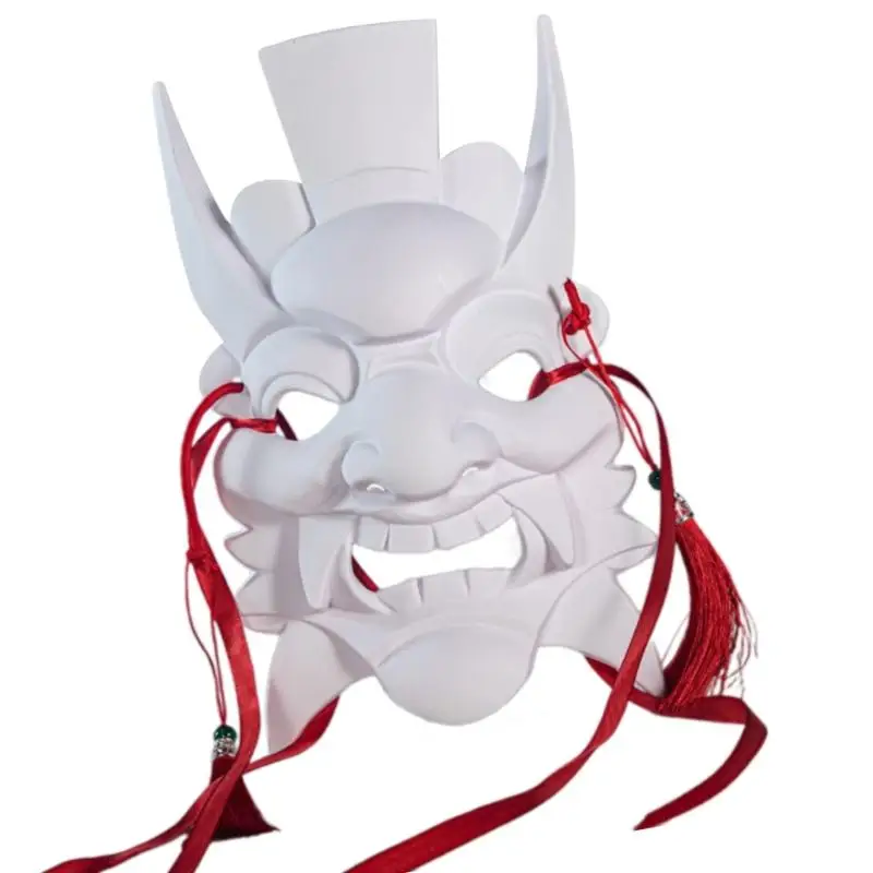 Vue de profil du masque blanc à peindre, avec élastique blanc, prêt pour vos créations.