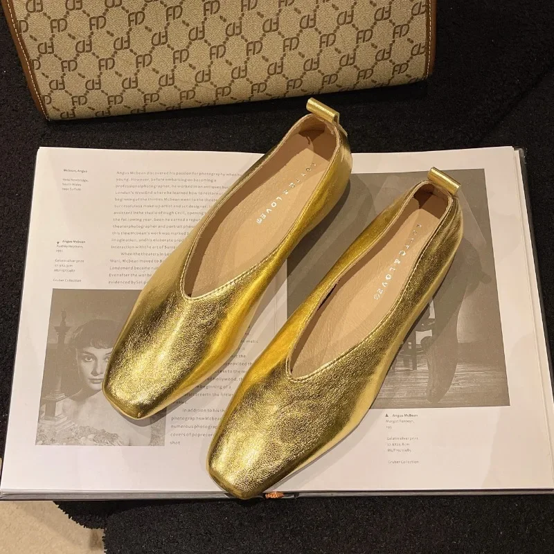 Women's Loafers Genuine Leather Luxury Shoes Sss Grade Silver Heels Gold Pumps Square Toe Elegant Mary Janes Shoes For Women 2