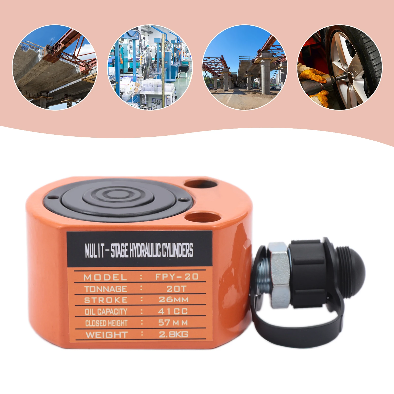 20T Hydraulic Cylinder Jack Mini Hydraulic Ram Multi-Acting Low Profile Lifting Cylinders for Machinery Shipbuilding (Cannot Ret 6