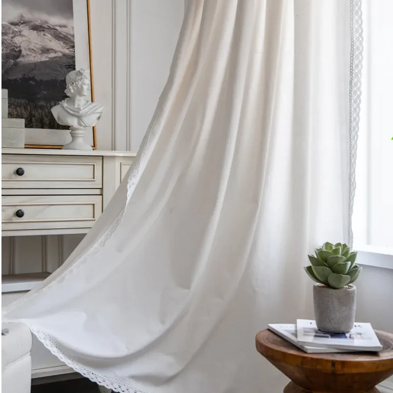 Cotton Linen Boho Solid  Window Curtain with Lace Blackout Valance for The Luxury Living Room Curtains for Living Room 3