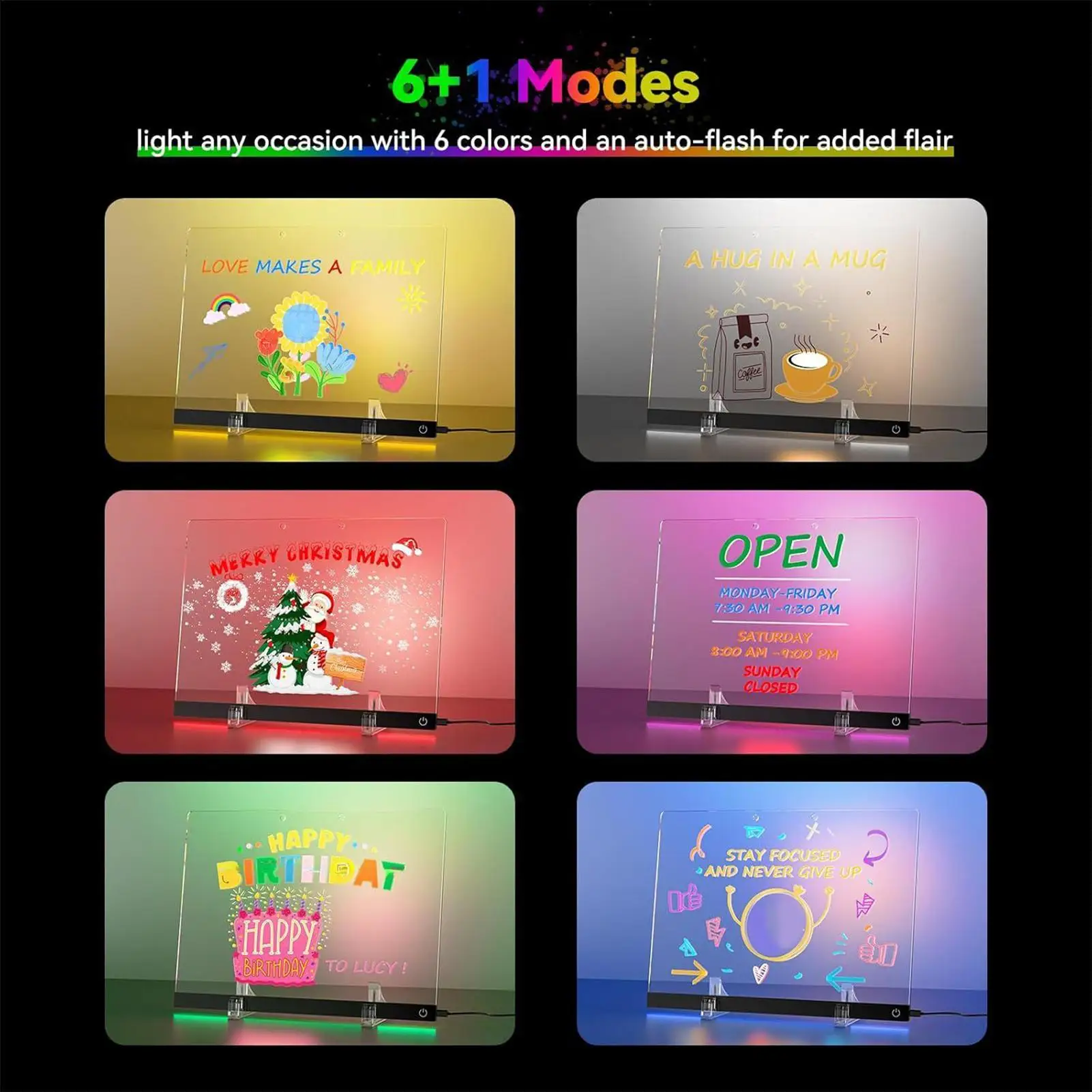 LED 드로잉 노트 보드 USB 드라이 이레이즈 아크릴 패드 7색 펜 포함, 가정, 사무실, 학교용 스탠드가 있는 라이트업 낙서 보드