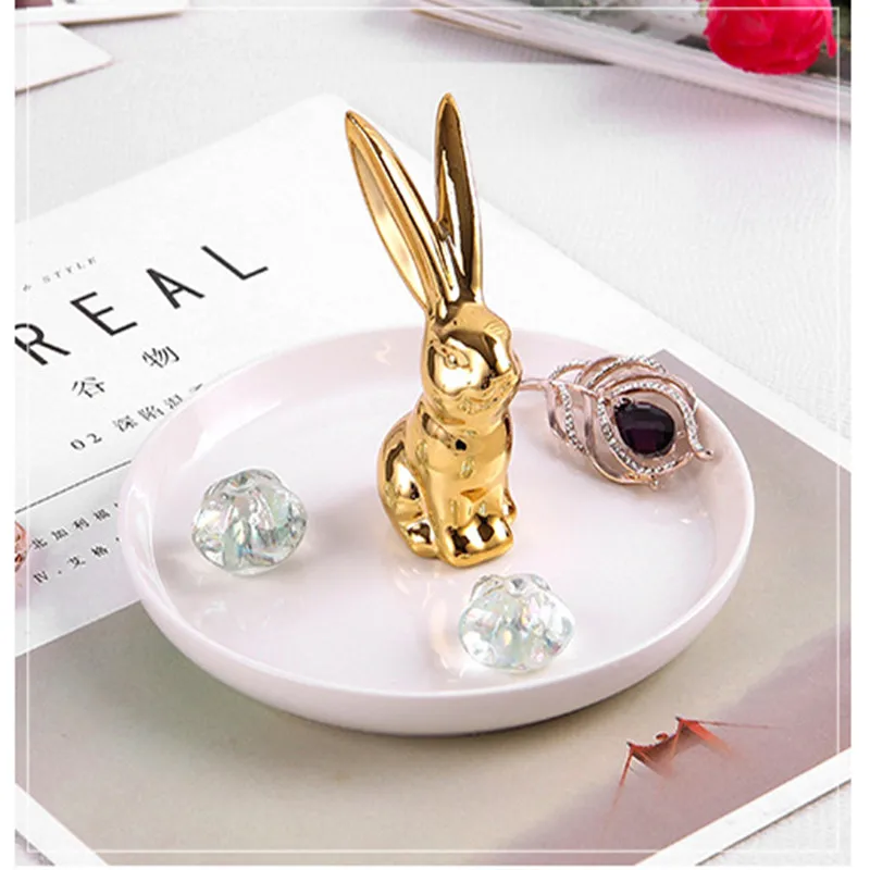 Exquisite European Style Ceramic Animal Bowls/Plates/Trays for Jewelry Storage with Golden Horse and Rabbit Design 4