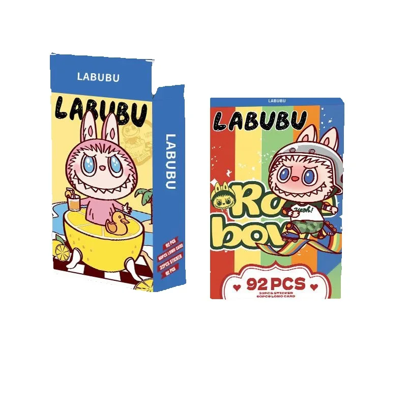92Pcs Labubu Anime 홀로그램 LOMO 카드 - 팬 및 선물용 스티커가 포함된 귀여운 소장용 캐릭터 사진 카드