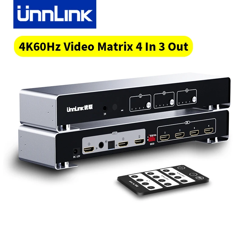 Unnlink 4K 60Hz Hdmi Matrix 4X2 Video Switch Splitter 4 In 2 Out Con Convertitore Audio Ottico Da 3.5Mm Per Home Theater