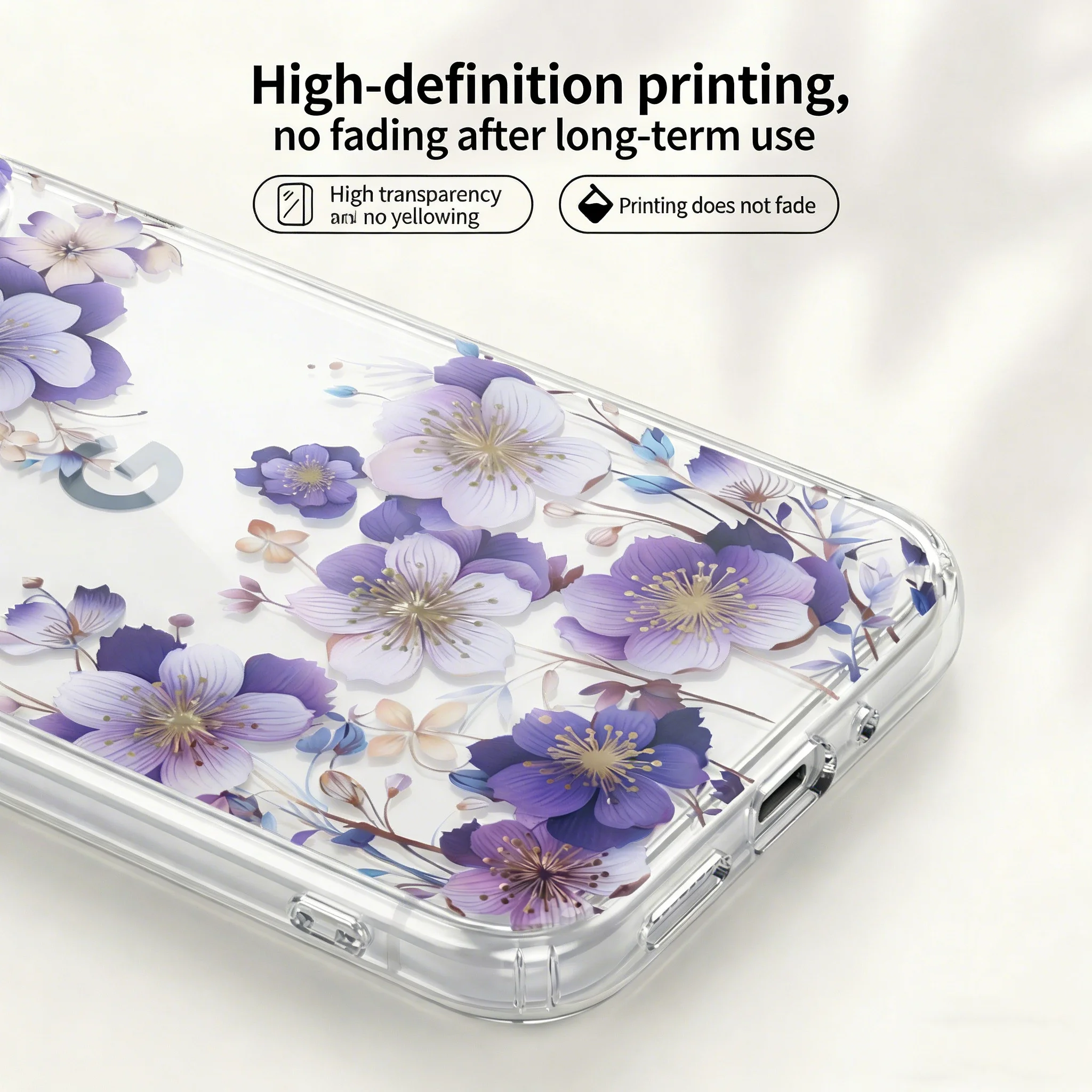 Luxury TPU Phone Case with Flower Feather Design and Colorful Coating