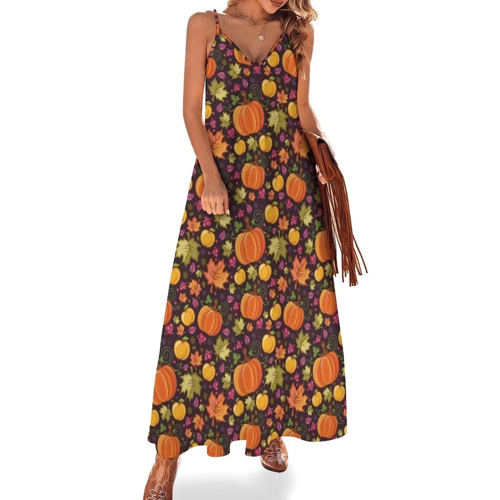 

Fall Pumpkin Pattern Sleeveless Dress evening dresses women evening dress woman women's clothing summer 2024 novelties