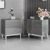 Modern Minimalist Nightstand Set of 2, 24" High Gloss Electroplated Sofa Side Table with 2 Magnetic Storage Drawers, Rectangula 1