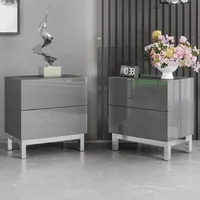 Modern Minimalist Nightstand Set of 2, 24" High Gloss Electroplated Sofa Side Table with 2 Magnetic Storage Drawers, Rectangula 1