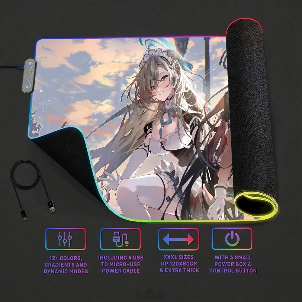 Blue Archive Kakudate Karin LED Light RGB Keyboard Cover Desk-mat Colorful Surface Multi-size World PC Gamer Luminous Mouse Pad 5