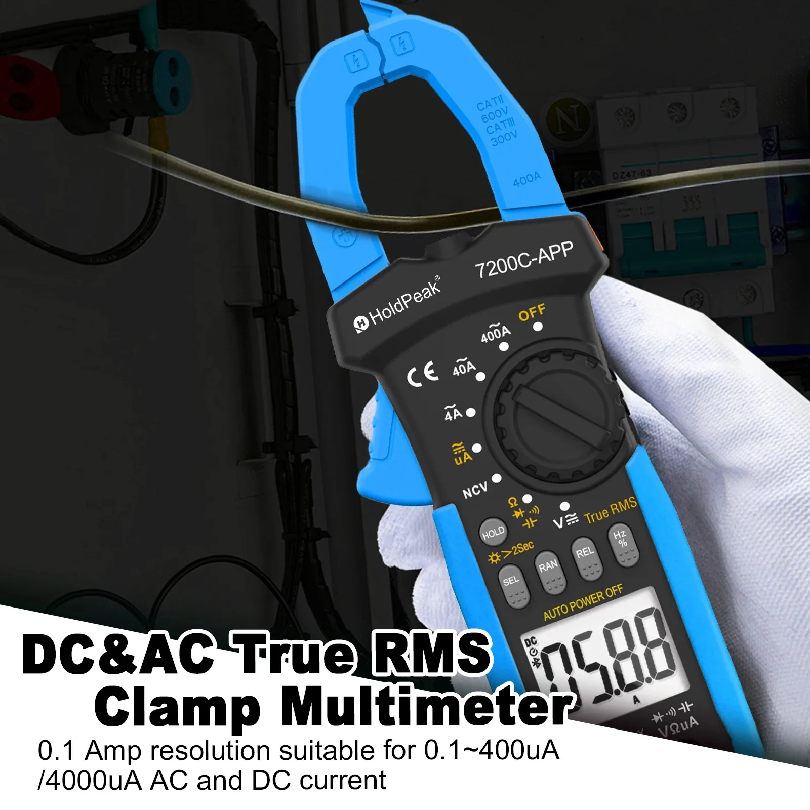 HP-7200C-APP 디지털 AC DC 전류 및 전압 멀티미터, 디지털 디스플레이 데이터, 블루투스 변속기 클램프
