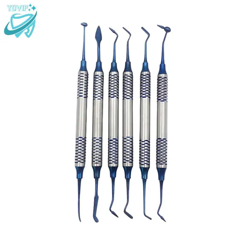 6pcs Dental Composite Resin Filling Spatula Titanium plated Head Resin Filler Set thick handle Restoration set Dental Instrument