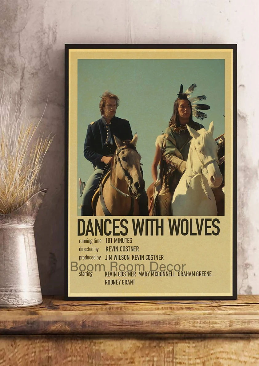 Modern Coffee Shop Decor: Vintage Kraft Paper Movie Poster, Dances With Wolves