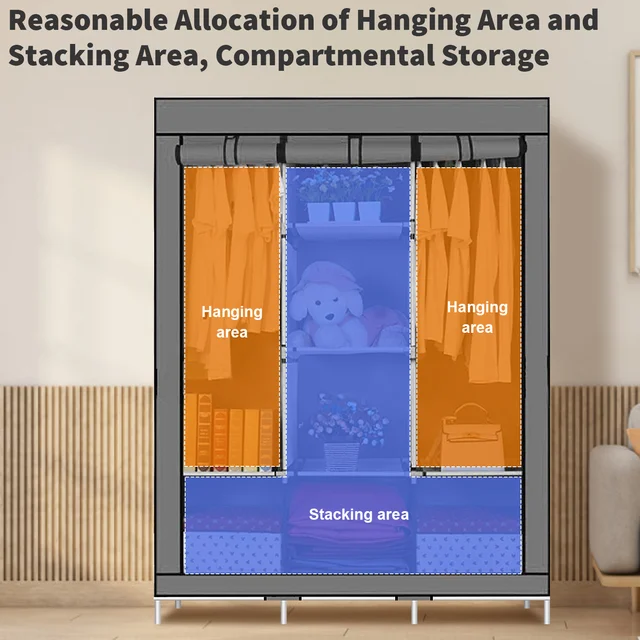 Canvas Wardrobe Clothes Closet Organizer Portable Storage Cupboard for Bedroom 128*45*170cm Fabric Closet 2 Canvas Wardrobe Clothes Closet Organizer Portable Storage Cupboard for Bedroom 128*45*170cm Fabric Closet 2