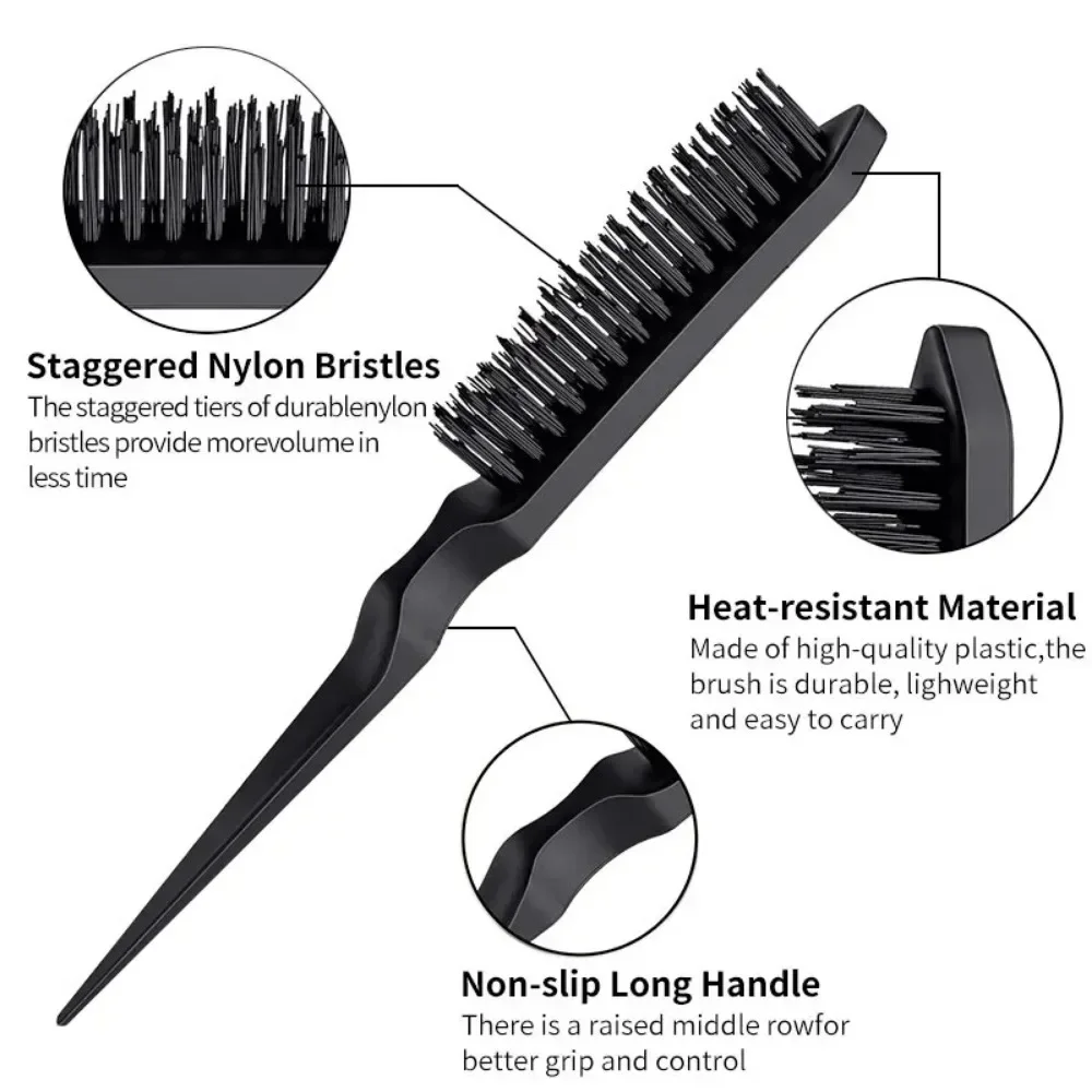 3Pcs Slick Back Hair Brush Set Bristle Hair Brush Brush Teasing Comb for Women Baby Kids Black Hair 2