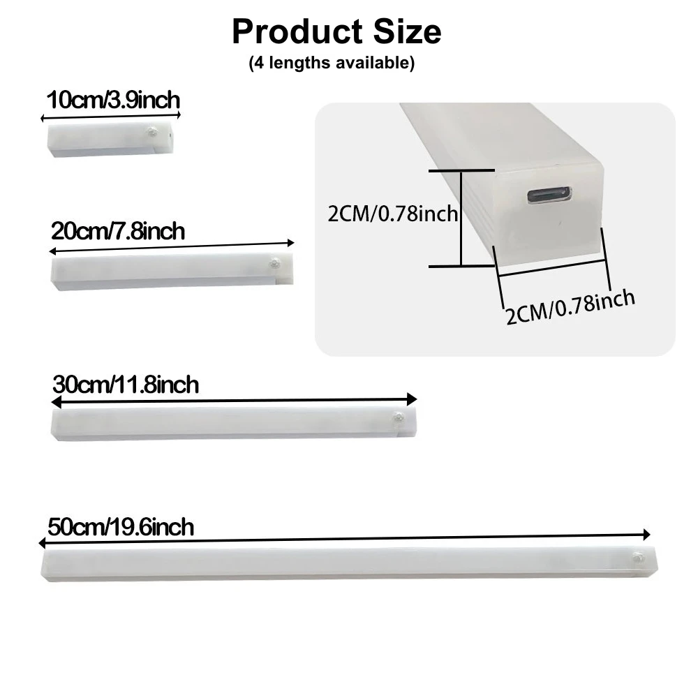 Motion Sensor Wireless LED Night Light USB Rechargeable Long Strip Bar Lamp for Kitchen Cabinet Wardrobe Bedside Staircase Tube 2
