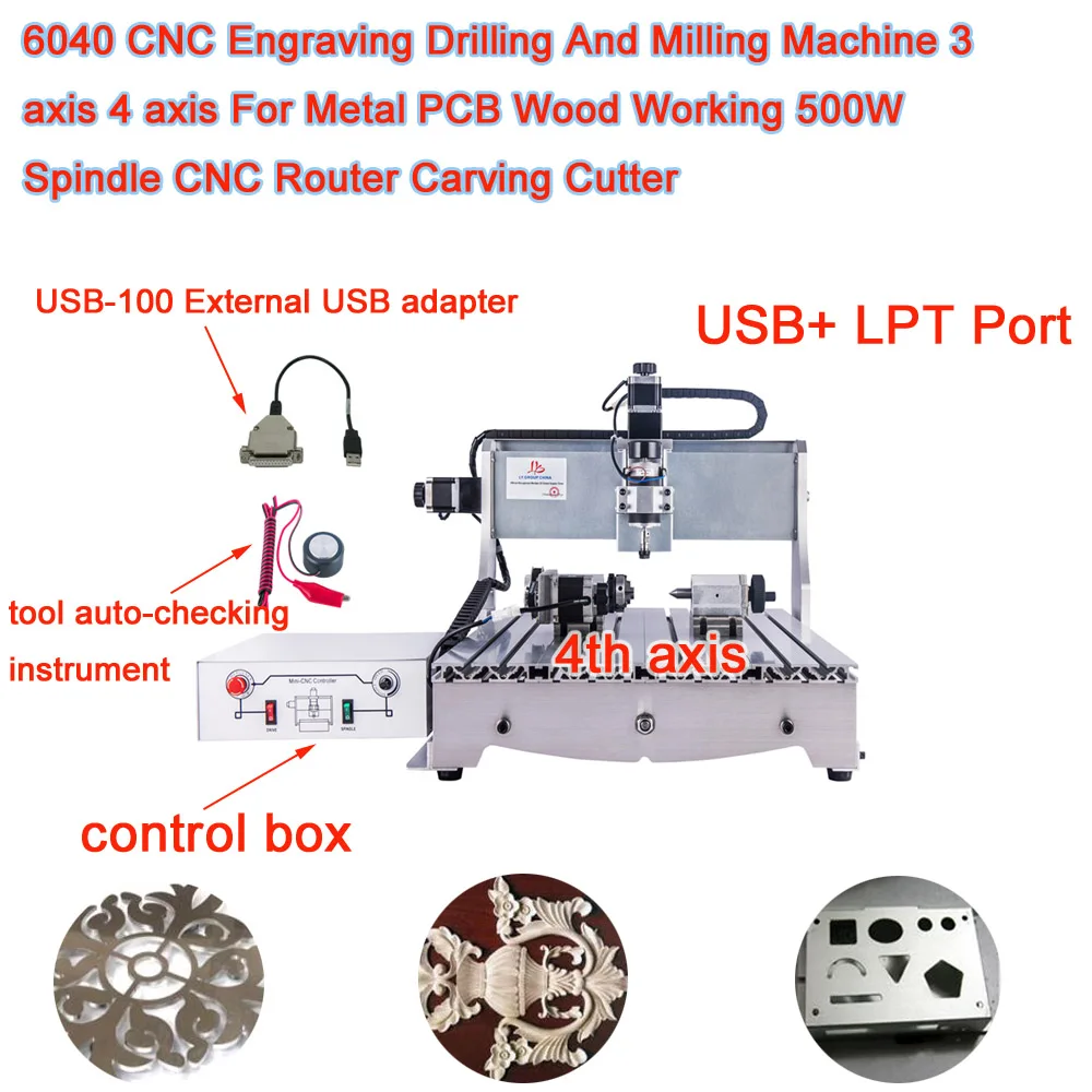 

6040 CNC Engraving Drilling And Milling Machine 3 Axis 4 Axis For Metal PCB Wood Working 500W Spindle CNC Router Carving Cutter