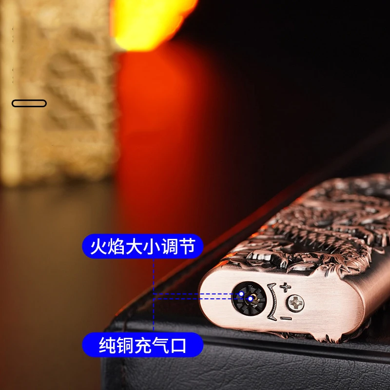 Dual Flame Direct Conversion Open Flame Inflatable Lighters with Metal Three-Dimensional Relief Dragon bbq lighter,butane gas lighter,kerosene lighter