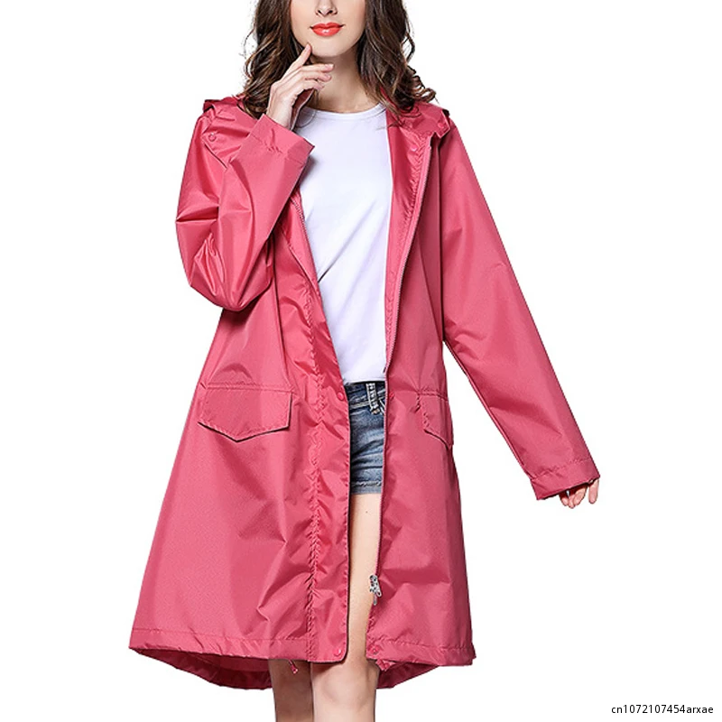 

Women Men Trench Raincoat Jacket Windbreaker Lightweight Breathable Zipper Rain Coat Poncho Windproof Hooded Rainwear Outwear