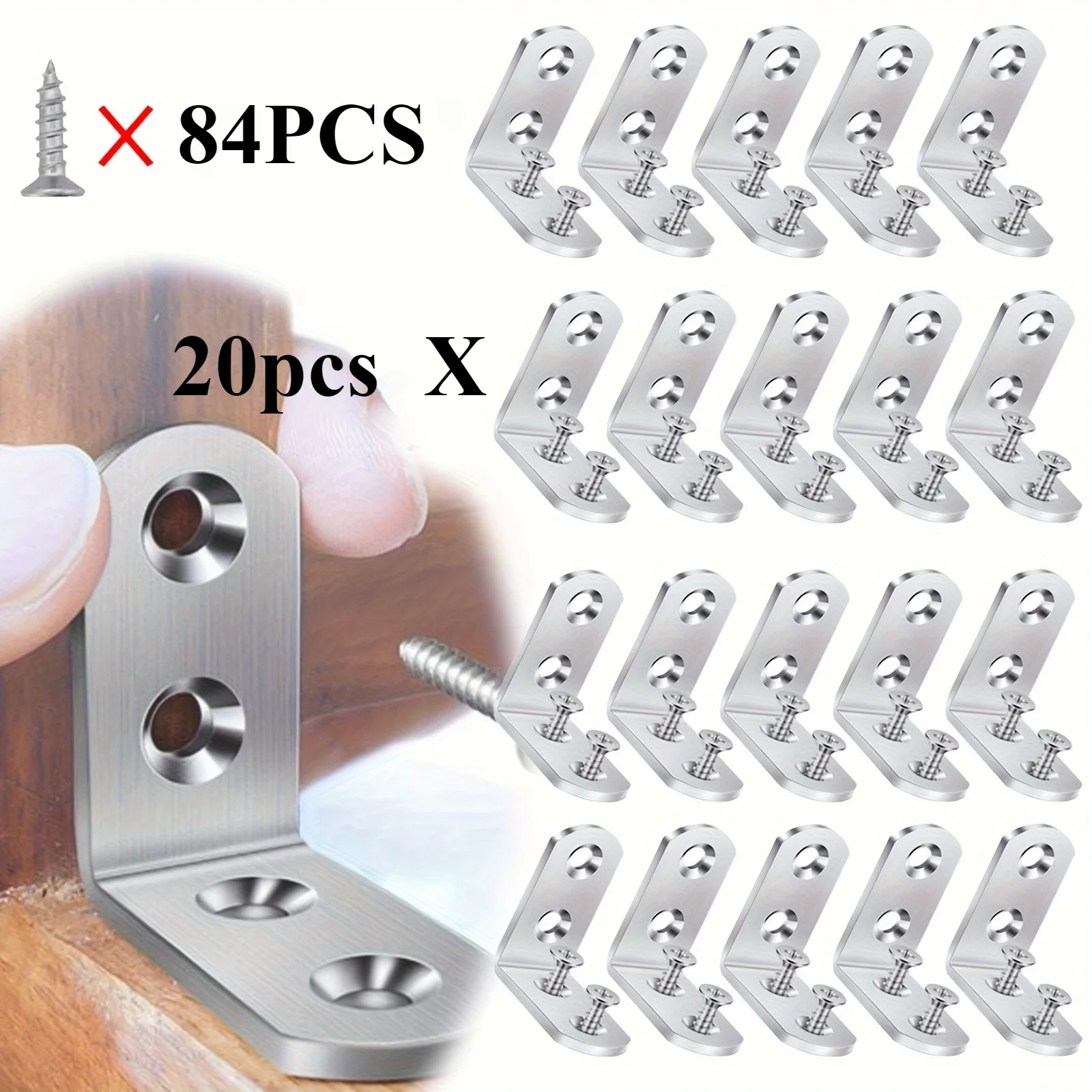 Description Picture 3 of item20 L-shaped stainless steel bracket angle brackets, suitable for wooden furniture, chairs, drawers, cabinets, with 80 screws