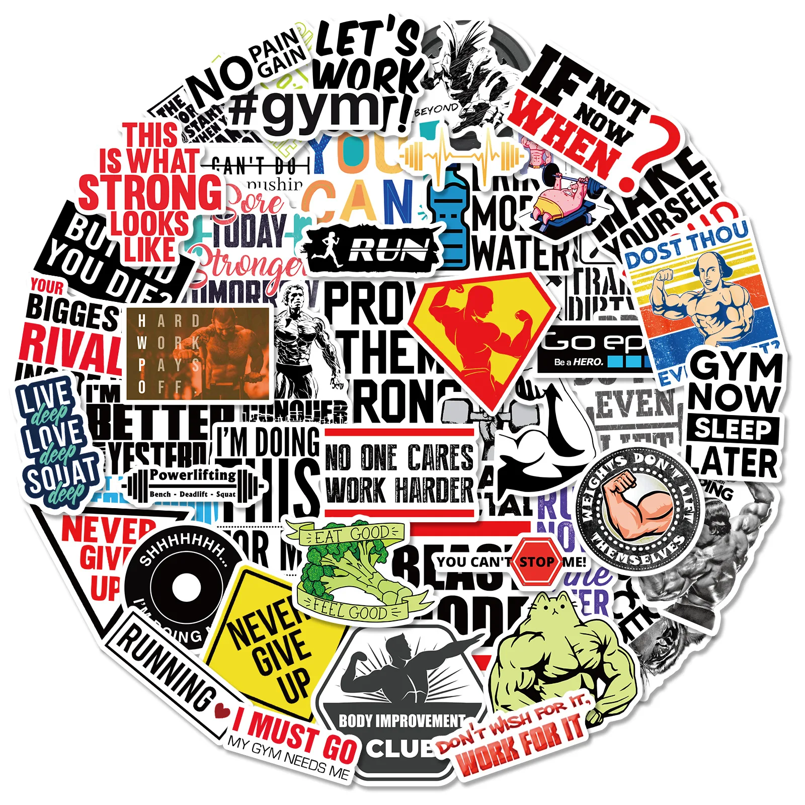 

50pcs Text Stickers Gym Motivational Culture Stickers Taekwondo Hall Wall Gym Layout Decoration Small Stickers