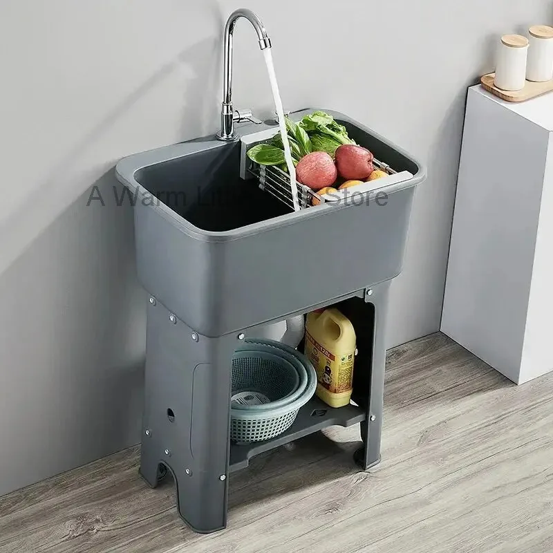 PP Plastic Kitchen Sinks Home Vegetable Sink Minimalist Commercial Kitchen Accessories Floor-standing Large Sinks for