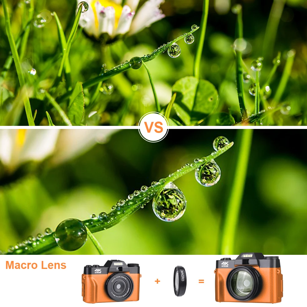 4K Digital Camera 48MP Vlogging Camcorder for YouTube WIFI Portable Handheld Digital Camera 16xZoom Time-lapse Slow Motion