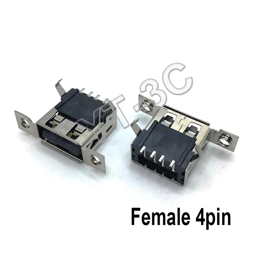 2-10PCS New USB 2.0 Female Jack 4Pin USB Port Dock Tail Charging Connector Socket With Screw Holes 4PIN yuxi 10pcs micro usb 5pin connector 180 degree vertical patch mobile charging port jack socket dock