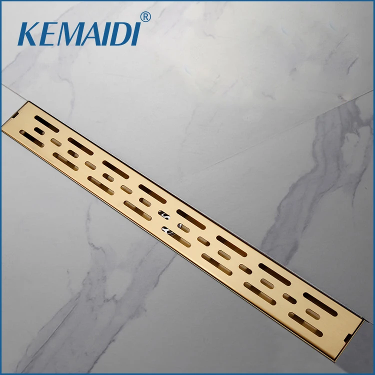 Kemaidi-dreno de Chão Invisível Dourado 304 Bandeja de Chuveiro de Banho Retangular Anti-odor Drenagem Longa Linear Aço Inoxidável