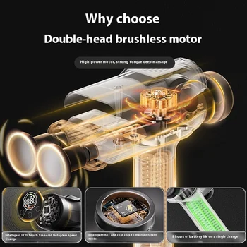 مسدس تدليك صغير محمول برأس مزدوج مع مسدس تدليك عضلات قرع الأنسجة العميقة، مسدس فاسيال متعدد الوظائف قابل لإعادة الشحن - Image 2