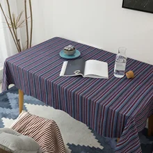 

Cotton Tablecloths, Waterproof Table Covers Stripe Blue Dining Table Coffee Table Deco