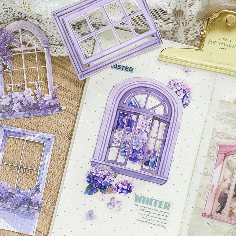 10PCS Window Stickers for Scrapbooking Decorative Hollowed Frame Sticker Pack Self-adhesive Diary Junk Collage Journal Material