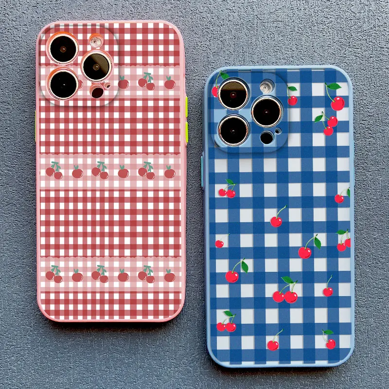 Chic Cherry Grid Pattern Phone Case - Cute Fashion Design