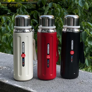 316 Insulated Water Bottle Double-Wall Vacuum Insulated Reusable Cup with Leak-Proof Flip-Top Lid & Strap for Outdoor Gym