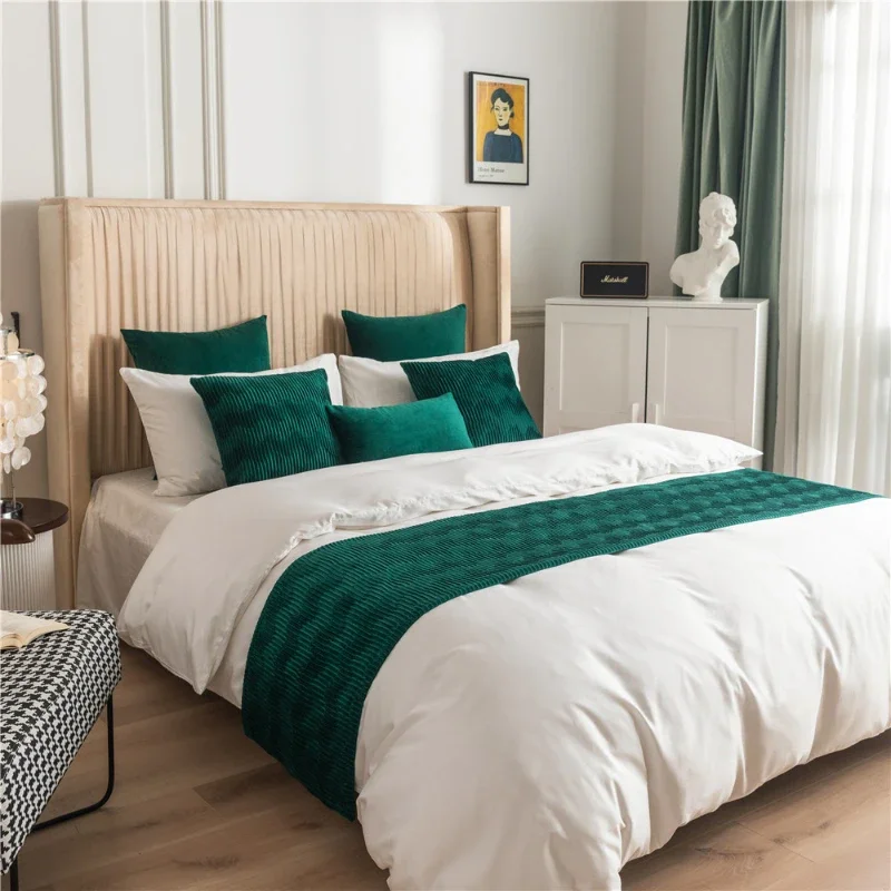 

Nordic Concise Solid Color Dutch Velvet Bed Flag Wave Pattern Tow-sided Usable Bed Towel Hotel Homestay Bedroom Decorative Cover