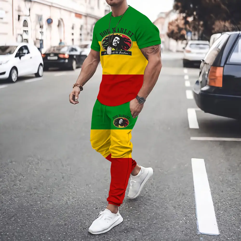 

Bob Mary T Shirt Set Summer Street Men's Fashion t-Shirt+Trousers 2-Piece Suit Oversize Round Neck Shirt Set 6xl