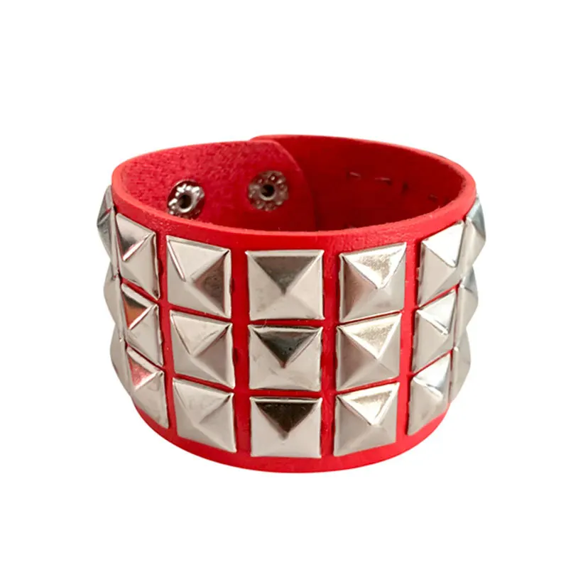 New Unique 3 Row Cuspidal Spikes Rivet Stud Wide Cuff